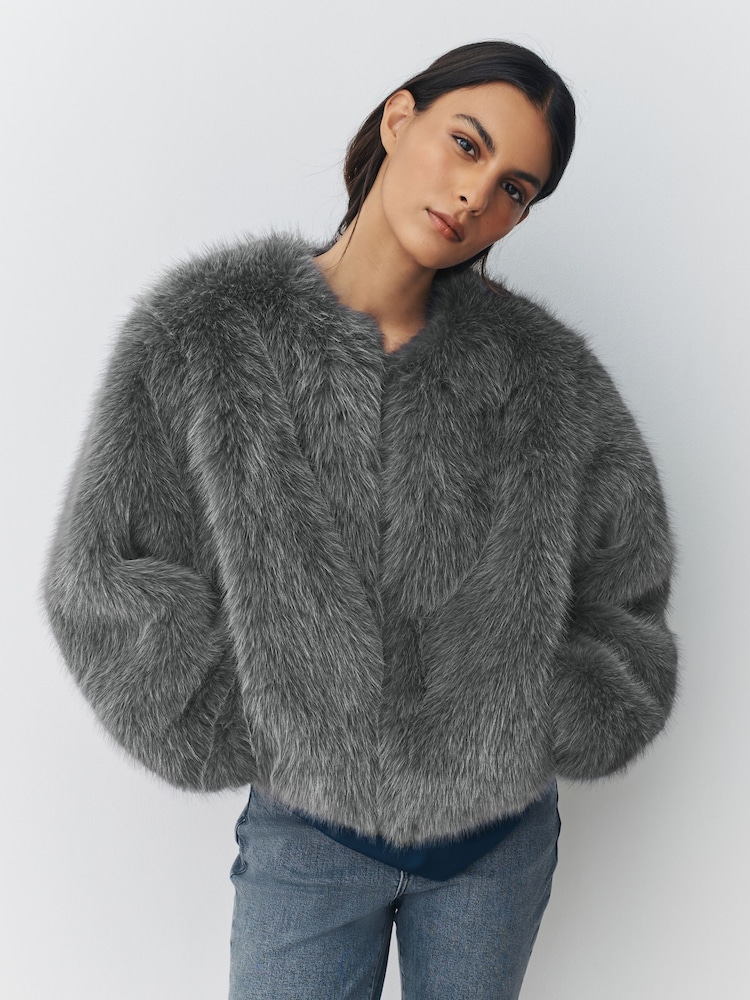 fur jacket grey fur gilet new look