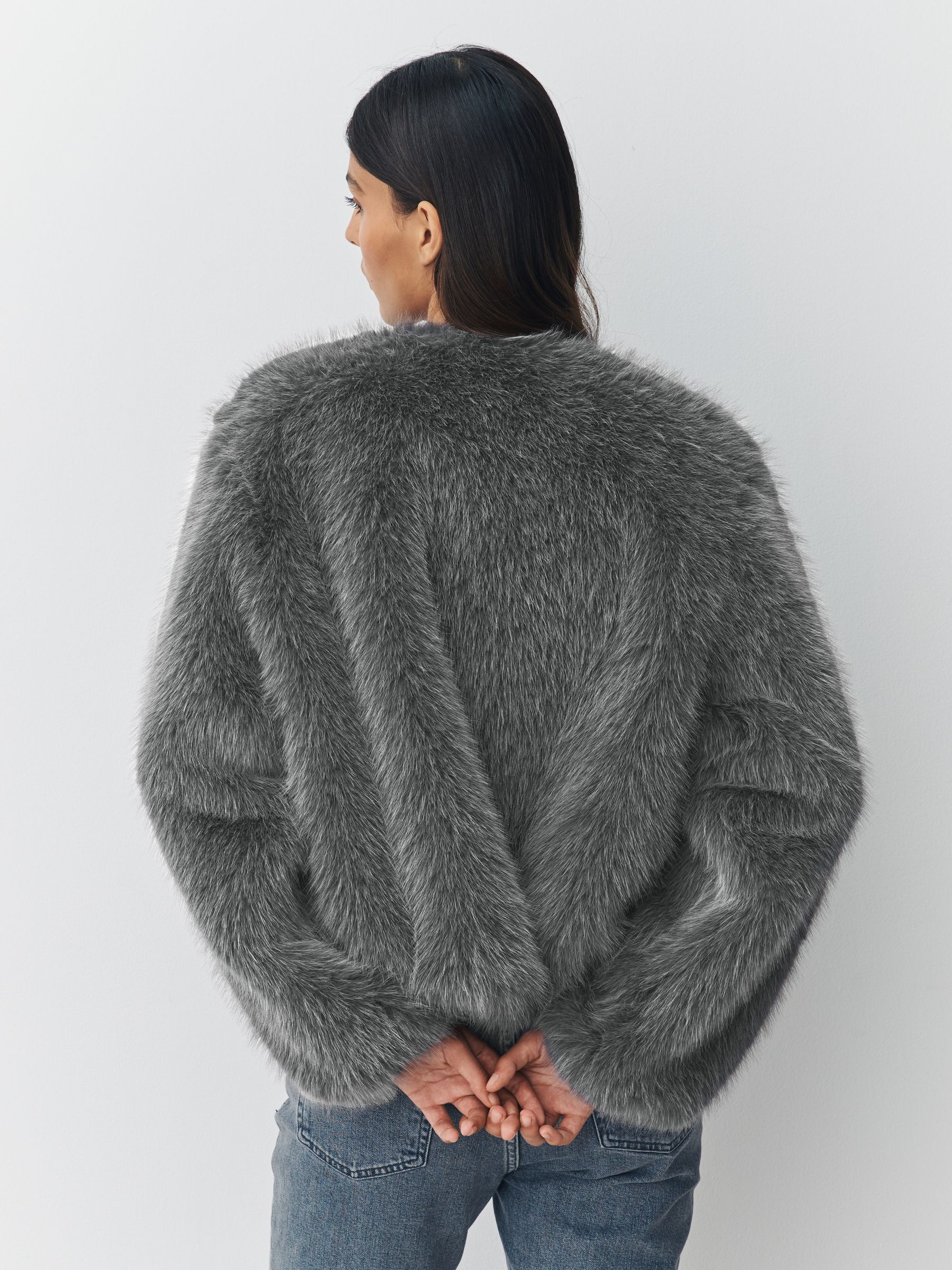 Buy Grey Collarless Faux Fur Coat from Next USA