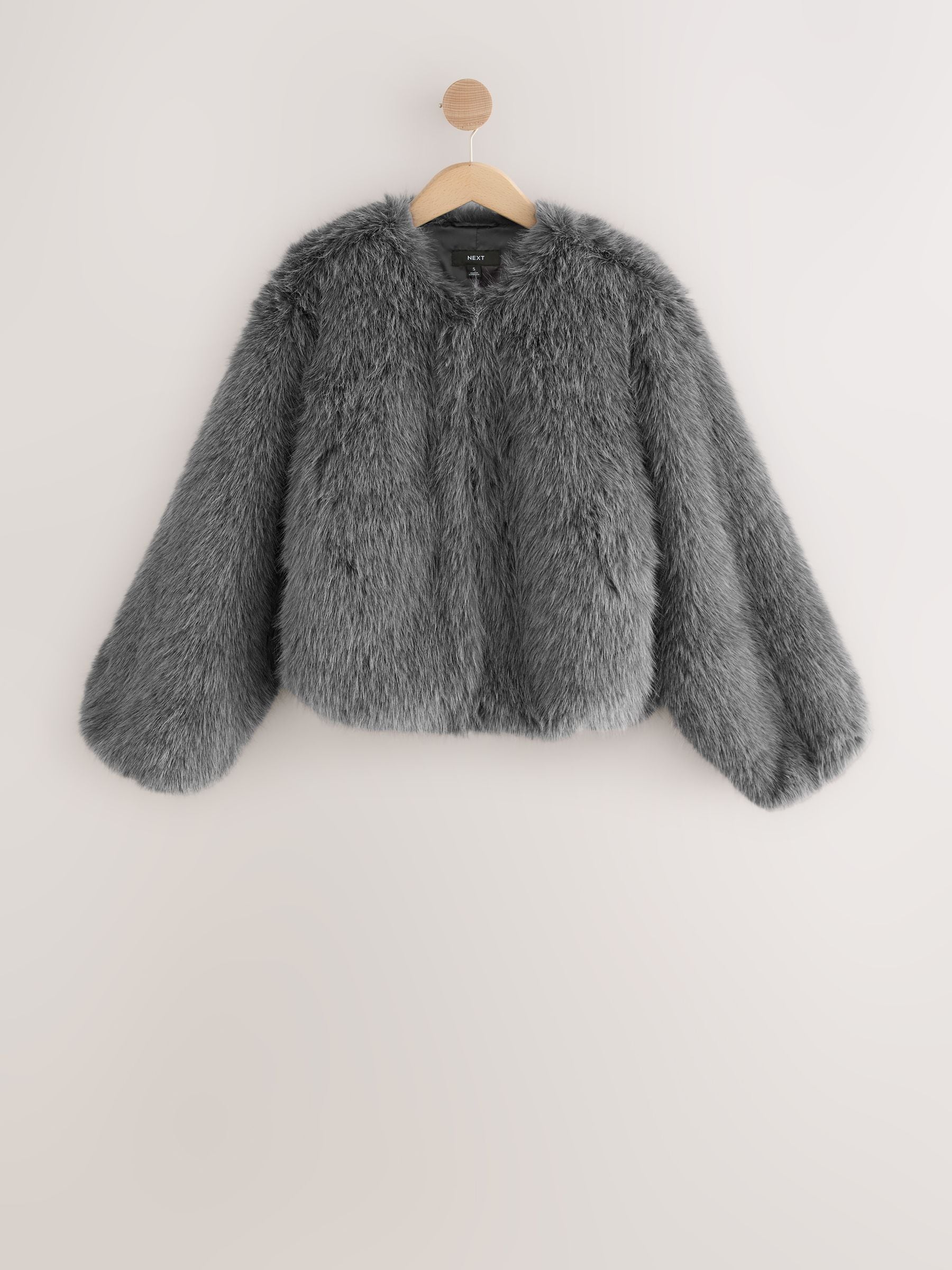 Buy Grey Collarless Faux Fur Coat from Next USA