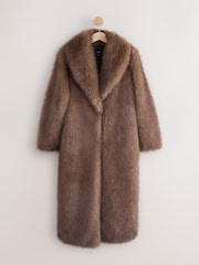Chocolate Brown Faux Fur Long Coat - Image 1 of 3