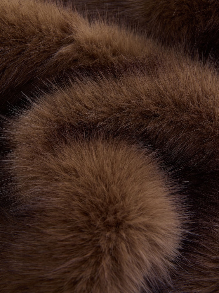 Chocolate Brown Faux Fur Long Coat - Image 2 of 3