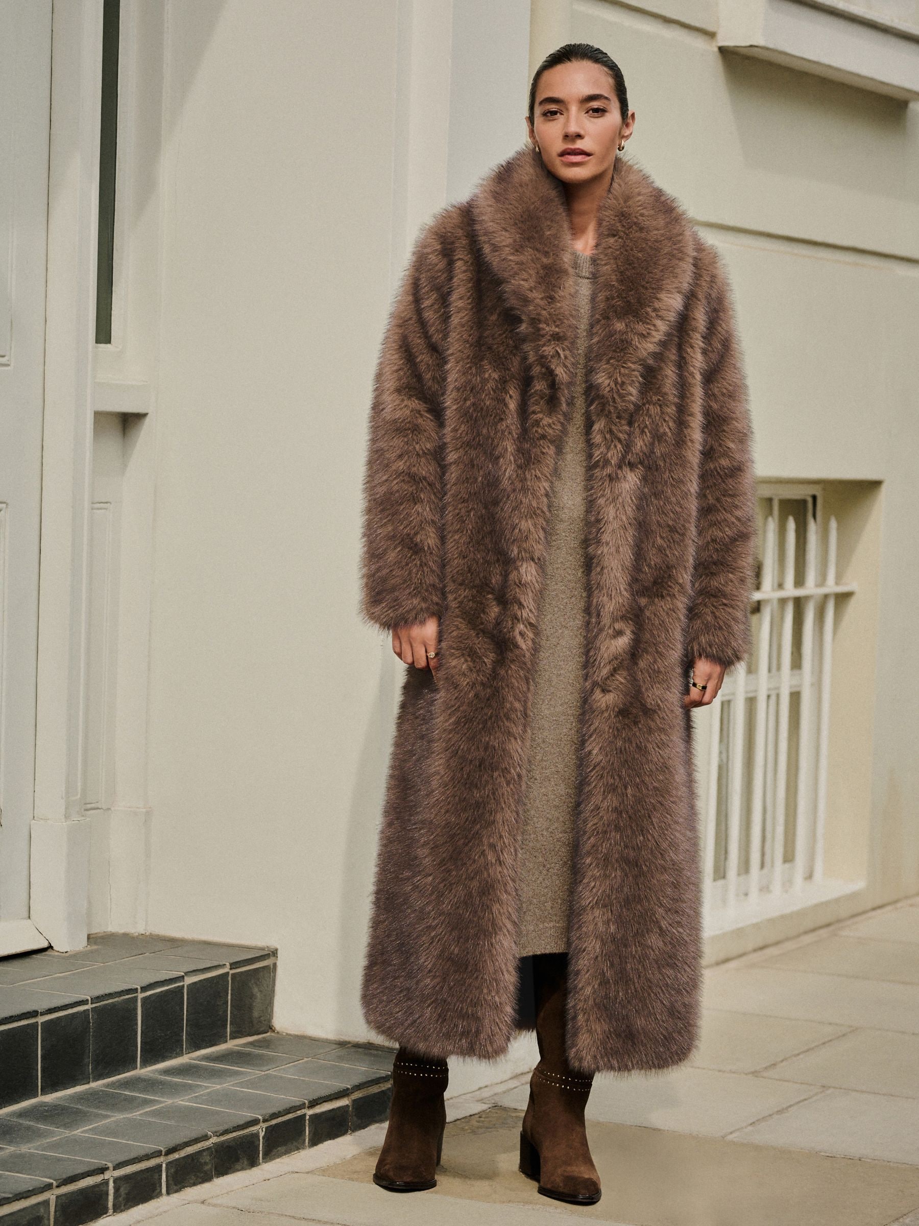 Buy Chocolate Brown Faux Fur Long Coat from Next Netherlands