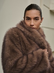 Chocolate Brown Faux Fur Long Coat - Image 4 of 7