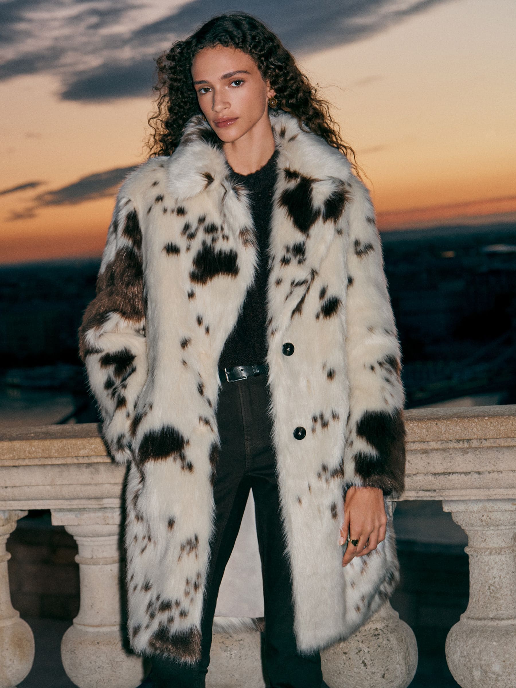 Buy Cream Cow Print Faux Fur Coat from Next USA