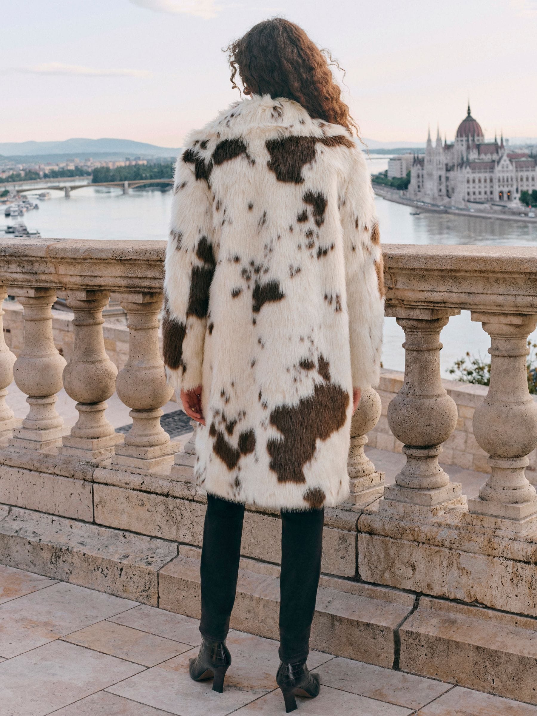 Buy Cream Cow Print Faux Fur Coat from Next USA