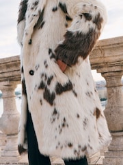 Cream Cow Print Faux Fur Coat - Image 4 of 7