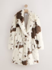Cream Cow Print Faux Fur Coat - Image 5 of 7