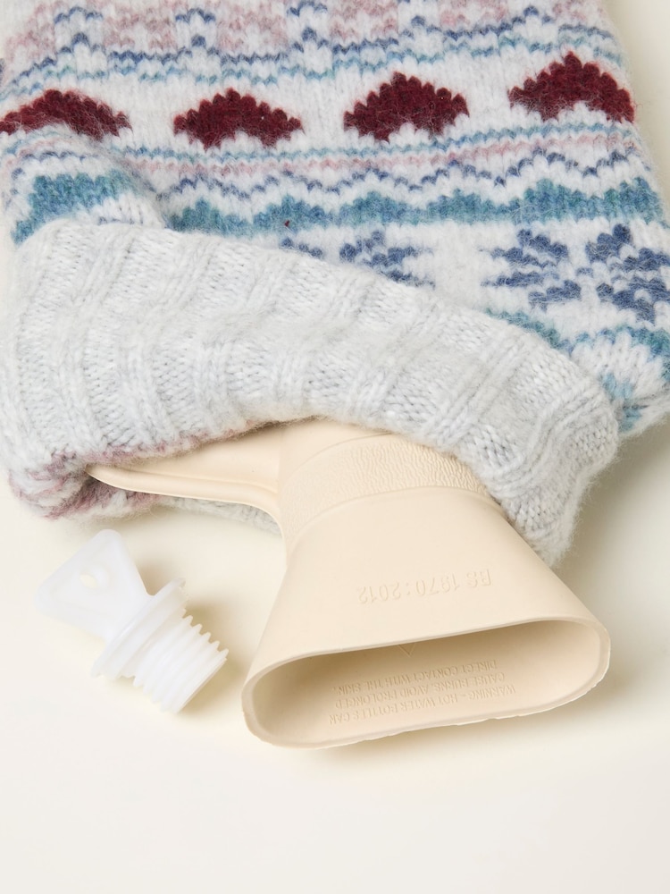 FatFace Grey Fair Isle Knitted Hot Water Bottle - Image 2 of 2 FatFace Grey Fair Isle Knitted Hot Water Bottle - Image 2 of 2