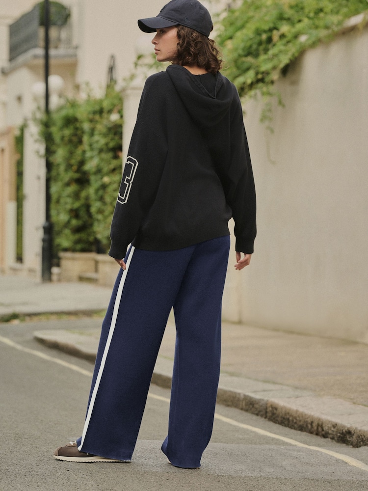 Navy Compact Cosy Wideleg Side stripe Tipped Joggers - Image 2 of 9 Navy Compact Cosy Wideleg Side stripe Tipped Joggers - Image 2 of 9