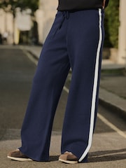 Navy Compact Cosy Wideleg Side stripe Tipped Joggers - Image 4 of 9