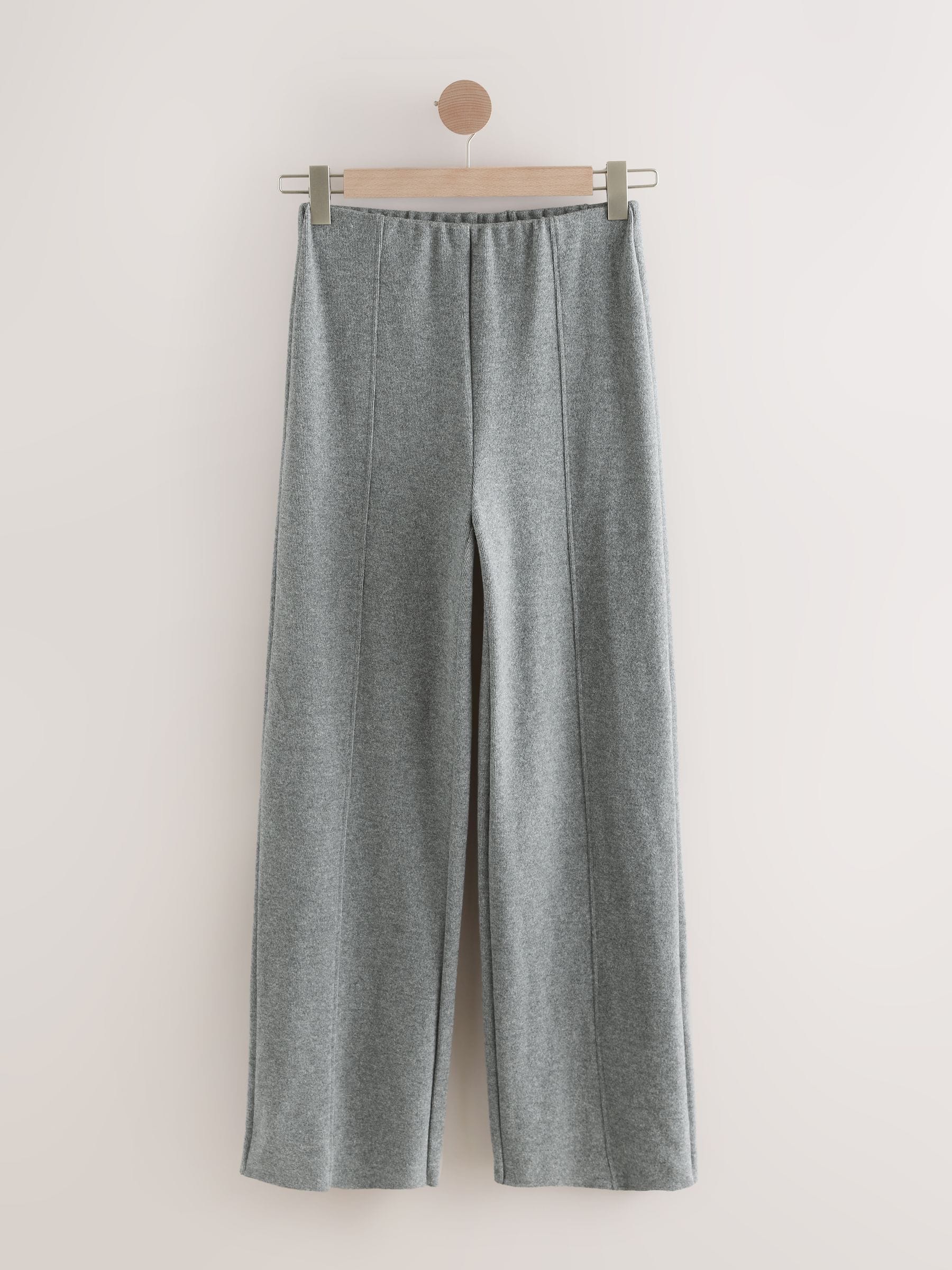 Buy Charcoal Grey Supersoft Cosy Rib Wide Leg Knitted Trousers