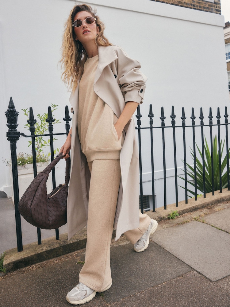 Neutral Neppy Textured Essential Wide Leg Jersey Joggers - Image 1 of 8
