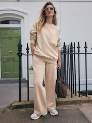 Neutral Neppy Textured Essential Wide Leg Jersey Joggers - Image 4 of 11