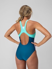 Speedo Green Womens Colourblock Zip Swimsuit - Image 2 of 6