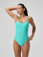 Speedo Blue Womens Solid Racerback Swimsuit - Image 1 of 5