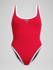 Speedo Red Womens Solid Scoop Bound Swimsuit - Image 6 of 6