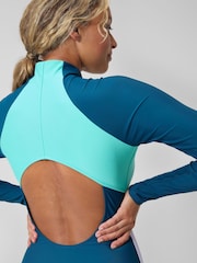 Speedo Green Womens Colourblock Long Sleeve Zip Swimsuit - Image 5 of 6