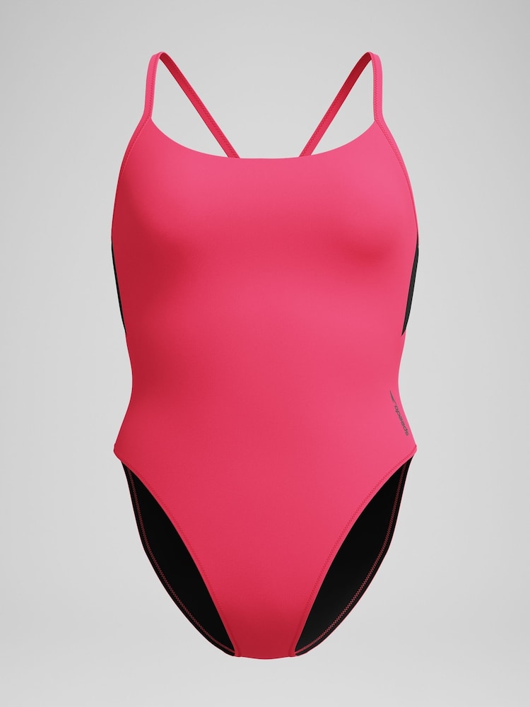 Speedo Pink Womens Solid Racerback Swimsuit - Image 6 of 6