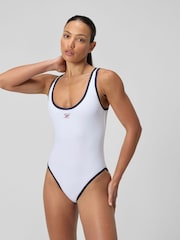 Speedo White Womens Solid Scoop Bound Swimsuit - Image 1 of 6