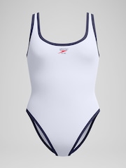 Speedo White Womens Solid Scoop Bound Swimsuit - Image 6 of 6