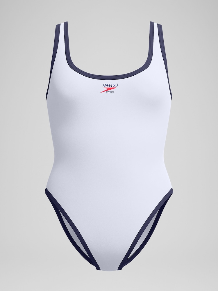 Speedo White Womens Solid Scoop Bound Swimsuit - Image 6 of 6