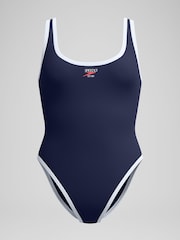 Speedo Blue Womens Solid Scoop Bound Swimsuit - Image 6 of 6