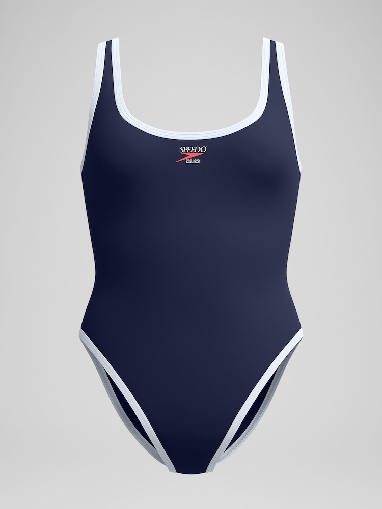 Speedo Blue Womens Solid Scoop Bound Swimsuit - Image 6 of 6