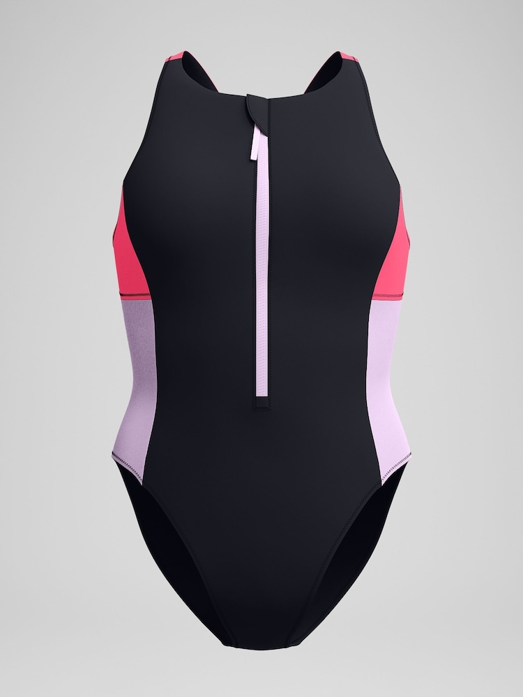 Speedo Pink Womens Colourblock Zip Swimsuit - Image 6 of 6