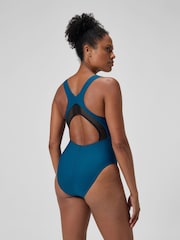 Speedo Green Womens Solid Scoop Neck Mesh Swimsuit - Image 5 of 6