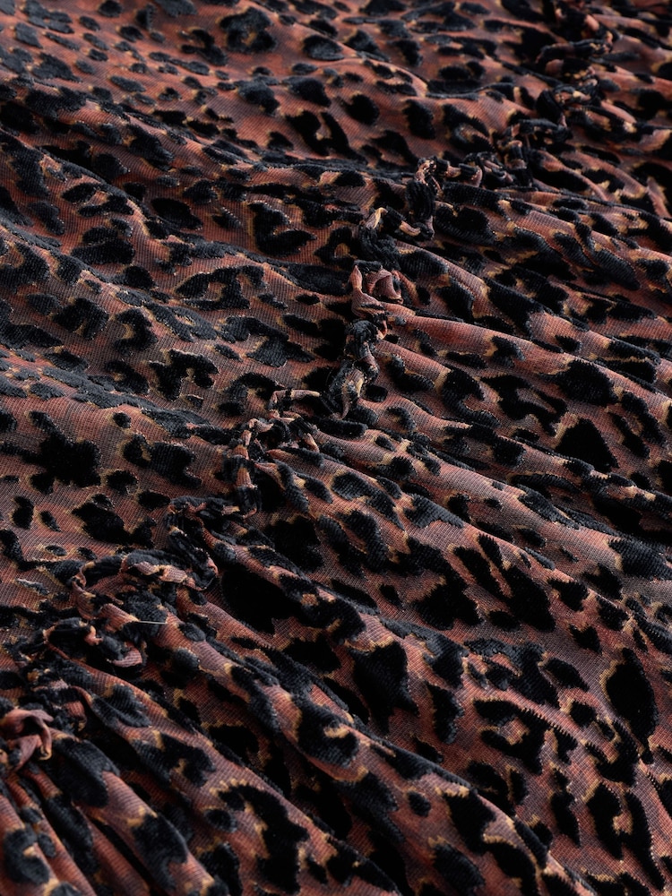 Animal Leopard Print Mini Tie Front Tiered Long Sleeve Dress - Image 7 of 7 Animal Leopard Print Mini Tie Front Tiered Long Sleeve Dress - Image 7 of 7
