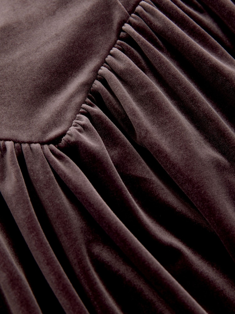 Chocolate Brown Velvet Square Neck Waisted Mini Dress - Image 3 of 3 Chocolate Brown Velvet Square Neck Waisted Mini Dress - Image 3 of 3