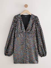 Black Tinsel Fabric Waisted Mini Dress - Image 6 of 8