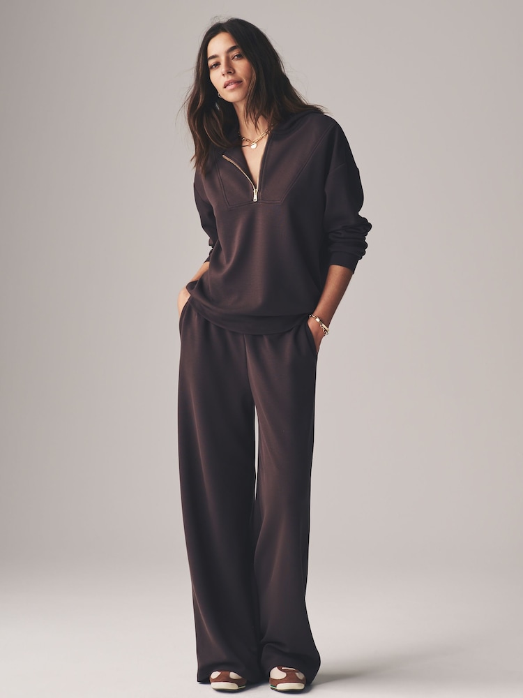 The Set Chocolate Brown Oversized Modal Zip Through Sweatshirt & Joggers Set - Image 1 of 11