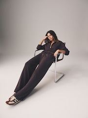 The Set Chocolate Brown Oversized Modal Zip Through Sweatshirt & Joggers Set - Image 5 of 11