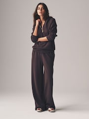 The Set Chocolate Brown Oversized Modal Zip Through Sweatshirt & Joggers Set - Image 7 of 11