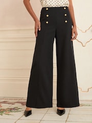 Love & Roses Black/Gold Button Crop Wide Leg Trousers - Image 1 of 4