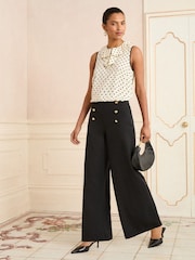 Love & Roses Black/Gold Button Crop Wide Leg Trousers - Image 2 of 4