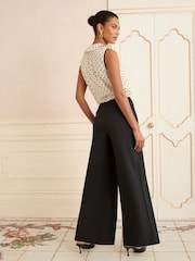Love & Roses Black/Gold Button Crop Wide Leg Trousers - Image 3 of 4