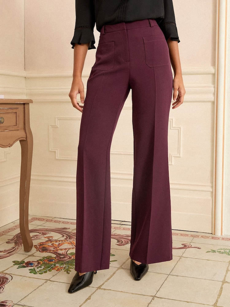 Love & Roses Wine Patch Pocket Kick Flare Trousers - Image 1 of 4