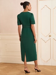 Love & Roses Green Crepe Contrast Trim V-Neck Column Midi Dress - Image 3 of 4