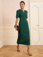 Love & Roses Green Crepe Contrast Trim V-Neck Column Midi Dress - Image 4 of 4