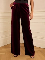 Love & Roses Berry Red Velvet Wide Leg Trousers - Image 2 of 4