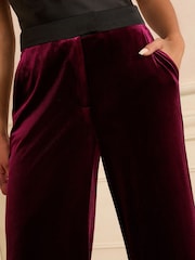 Love & Roses Berry Red Velvet Wide Leg Trousers - Image 3 of 4