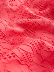 Coral Pink Lace Bandeau Ruched Leg Tummy Control Shaping Swimsuit - Image 8 of 8
