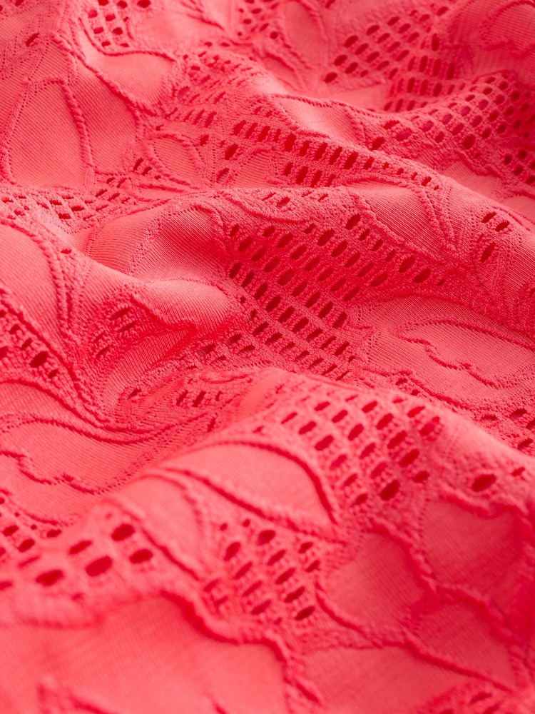 Coral Pink Lace Bandeau Ruched Leg Tummy Control Shaping Swimsuit - Image 8 of 8