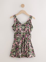 Black/Pink Paisley Shaping Tummy Control Skirted Swim Dress - Image 6 of 9