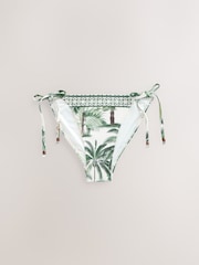 Ecru/Green Palm Print - Calças de biquíni com gravata lateral - Imagem 6 de 8