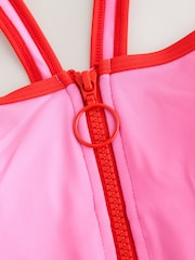 Pink/Red Zipped Shaping Tummy Control Swimsuit - Image 8 of 9