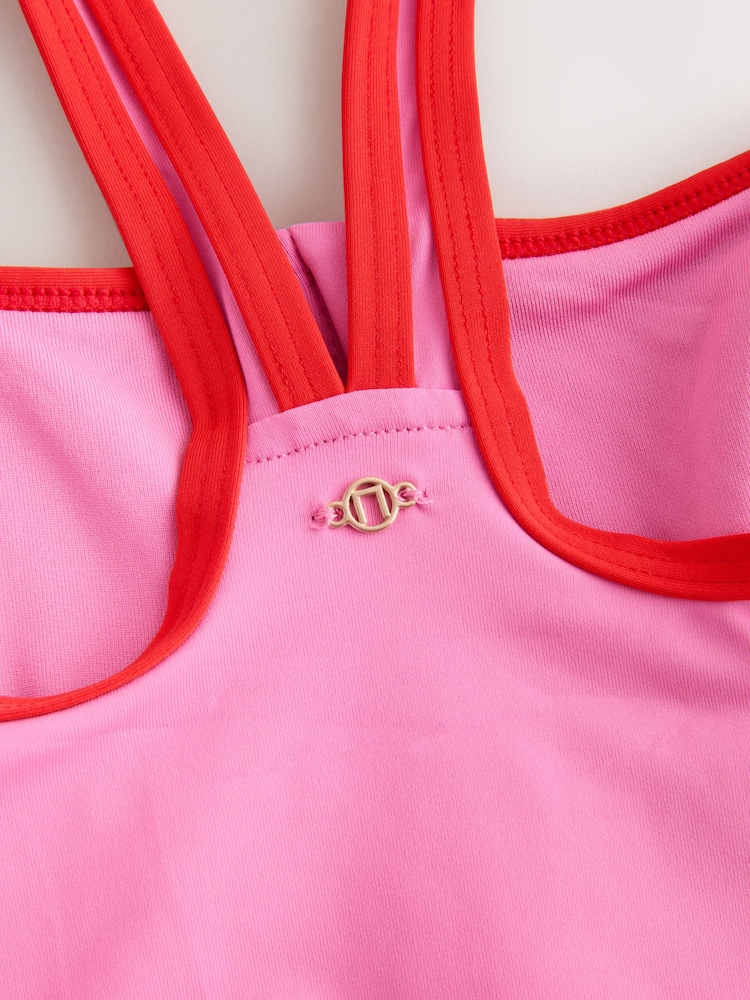 Pink/Red Zipped Shaping Tummy Control Swimsuit - Image 9 of 9