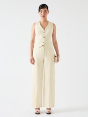 LK Bennett Cream Petite Petite Ami Linen Blend Pinstripe Waistcoat - Image 1 of 5